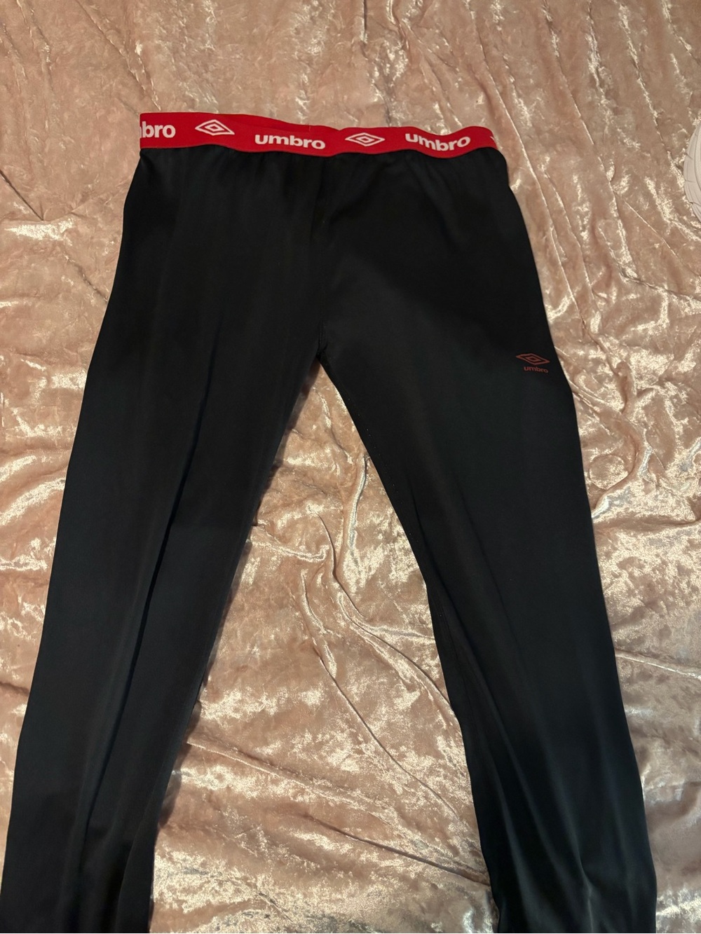 Umbro Black Leggings with Red Waistband and White Logo